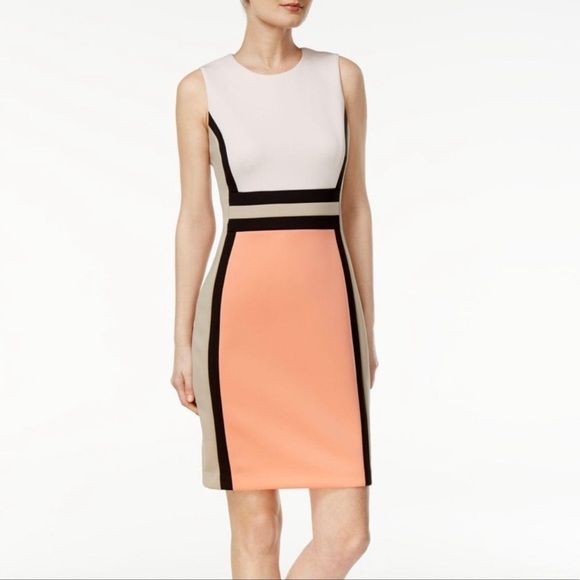 Calvin Klein Sheath Dress Sleeveless Colorblock 4 Small - Picture 1 of 11